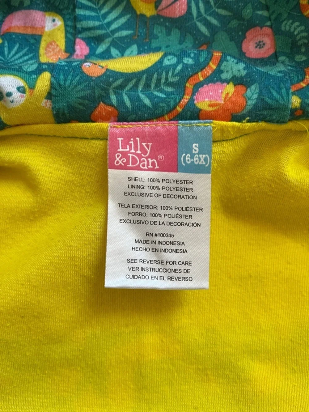 Lily & Dan Girls 6 6X Sloth Rainforest Hooded Zip Front Spring Jacket Coat